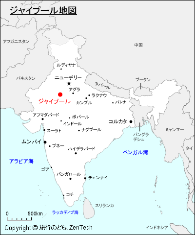 インドにおけるジャイプール地図