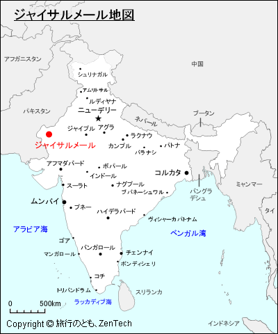 インドにおけるジャイサルメール地図