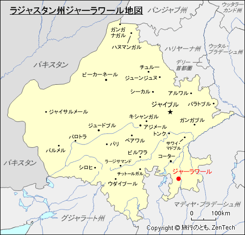 ラジャスタン州ジャーラワール地図