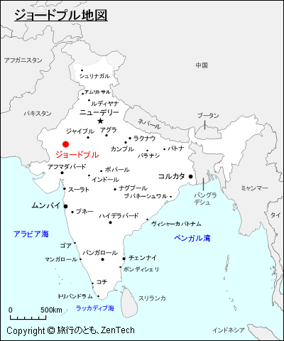 インドにおけるジョードプル地図