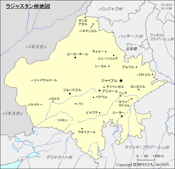 ラジャスタン州地図