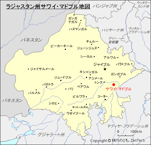ラジャスタン州サワイ・マドプル地図