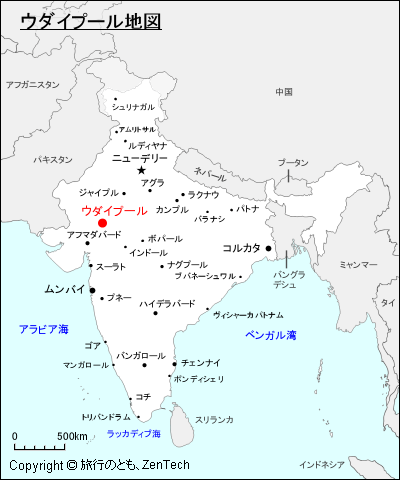 インドにおけるウダイプール地図