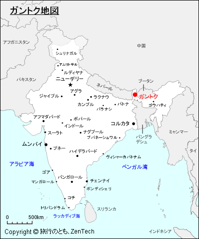 インドにおけるガントク地図