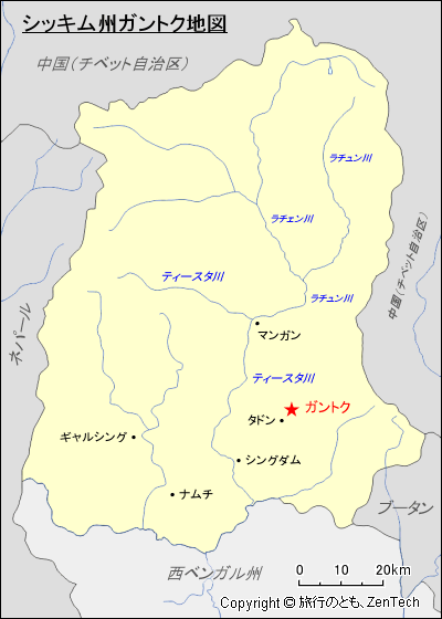 シッキム州ガントク地図