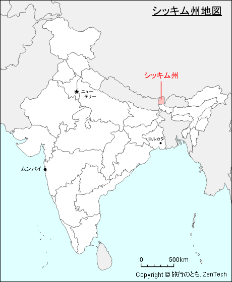 インドにおけるシッキム州地図