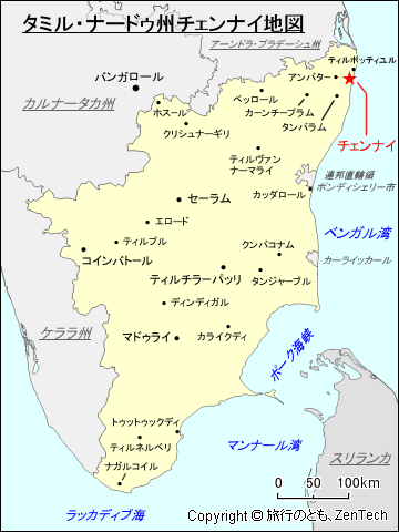タミル・ナードゥ州チェンナイ地図