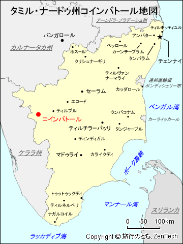 タミル・ナードゥ州コインバトール地図