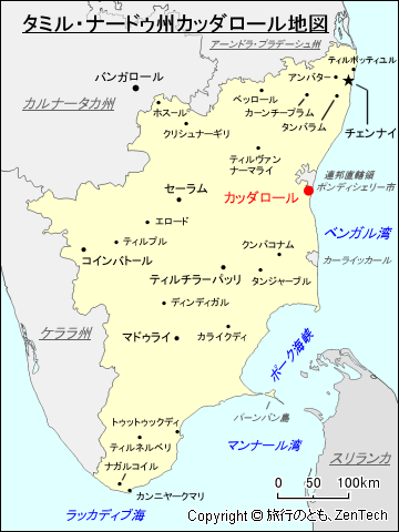 タミル・ナードゥ州カッダロール地図