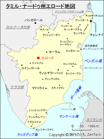 タミル・ナードゥ州エロード地図