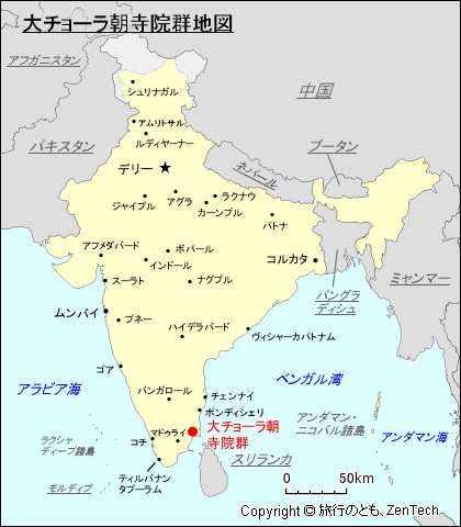 大チョーラ朝寺院群地図