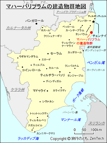 タミル・ナードゥ州マハーバリプラムの建造物群地図