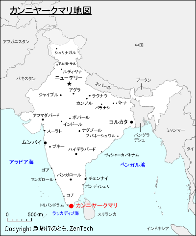 カンニヤークーマリー地図