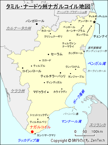 タミル・ナードゥ州ナガルコイル地図
