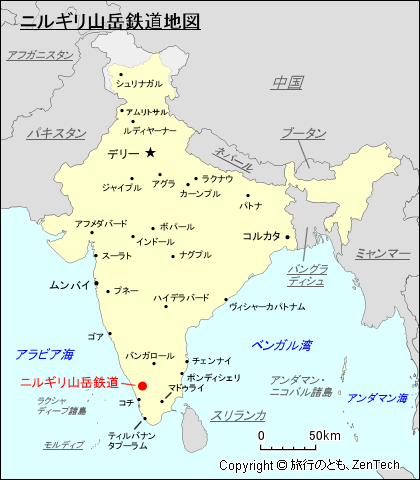 ニルギリ山岳鉄道地図