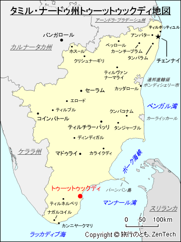 タミル・ナードゥ州トゥーットゥックディ地図