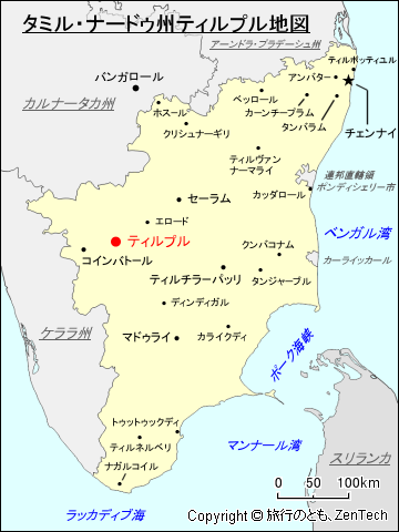 タミル・ナードゥ州ティルプル地図