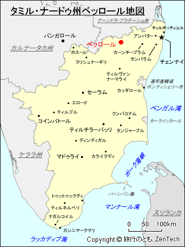 タミル・ナードゥ州ベッロール地図