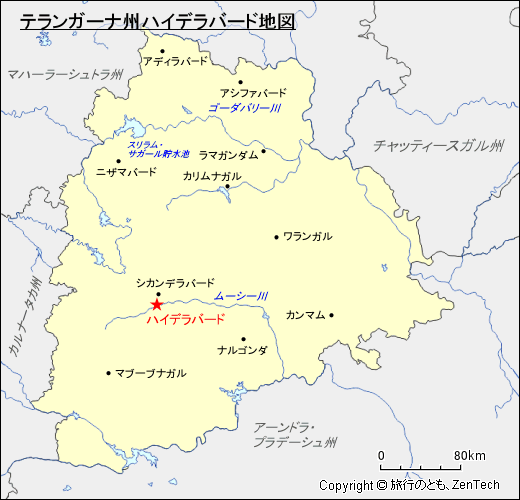 テランガーナ州ハイデラバード地図