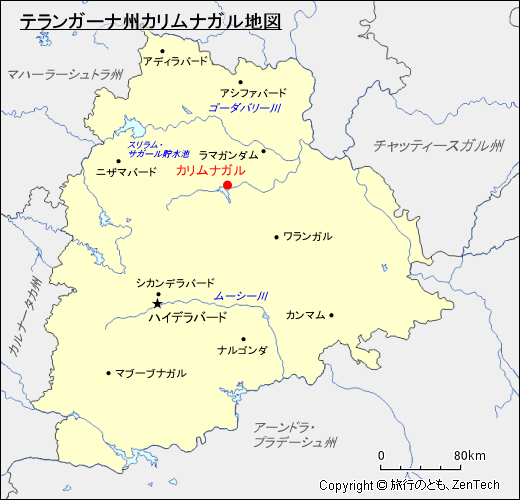 テランガーナ州カリムナガル地図