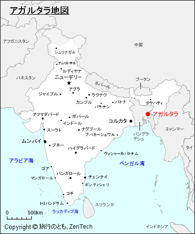 インドにおけるアガルタラ地図
