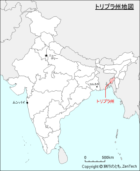 インドにおけるトリプラ州地図