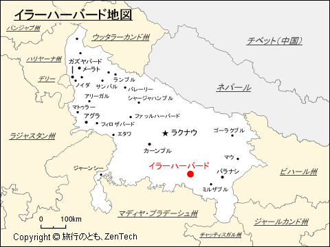 ウッタル・プラデーシュ州におけるイラーハーバード地図