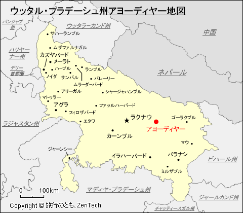 ウッタル・プラデーシュ州アヨーディヤー地図