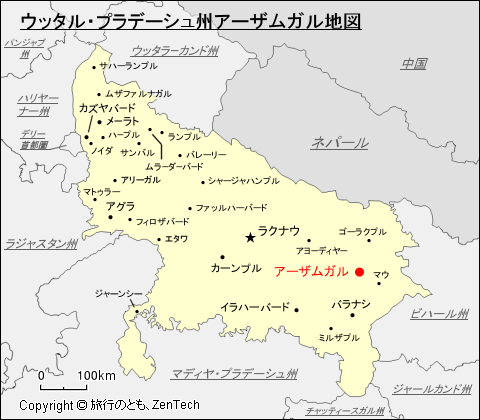 ウッタル・プラデーシュ州アーザムガル地図