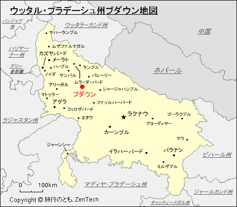 ウッタル・プラデーシュ州ブダウン地図