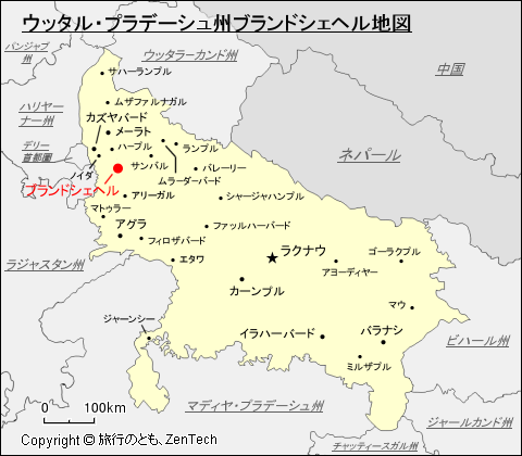 ウッタル・プラデーシュ州ブランドシェヘル地図