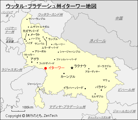 ウッタル・プラデーシュ州イターワー地図