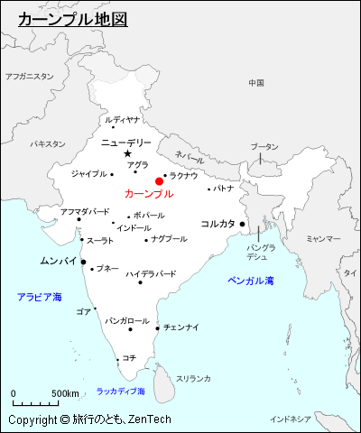 インドにおけるカーンプル地図