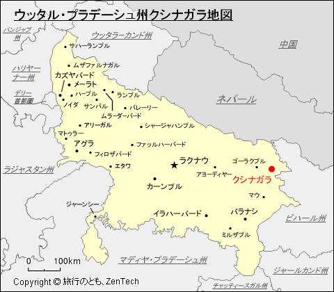 ウッタル・プラデーシュ州クシナガラ地図