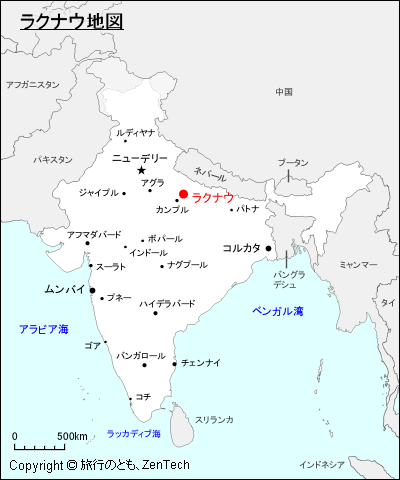 インドにおけるラクナウ地図
