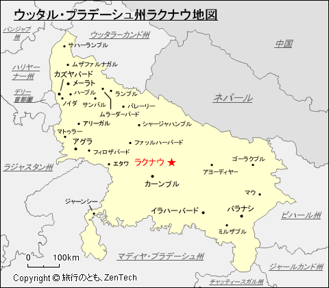 ウッタル・プラデーシュ州ラクナウ地図