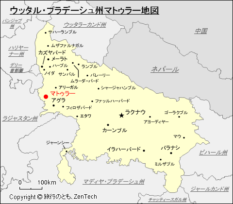 ウッタル・プラデーシュ州マトゥラー地図