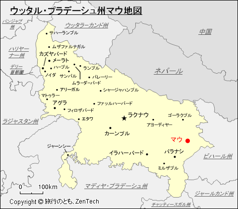 ウッタル・プラデーシュ州マウ地図