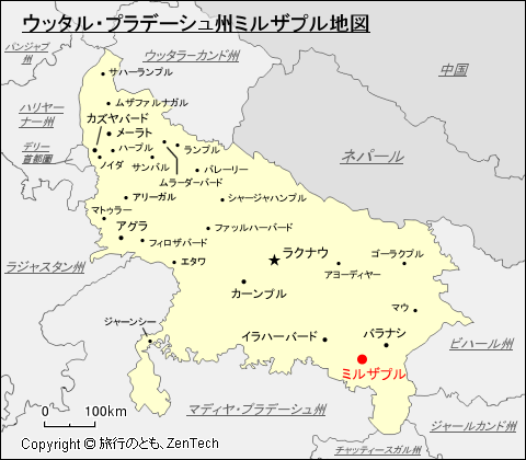 ウッタル・プラデーシュ州ミルザプル地図