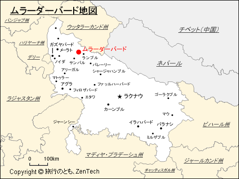 ウッタル・プラデーシュ州におけるムラーダーバード地図