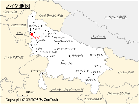 インド：ウッタル・プラデーシュ州地図 - 旅行のとも、ZenTech