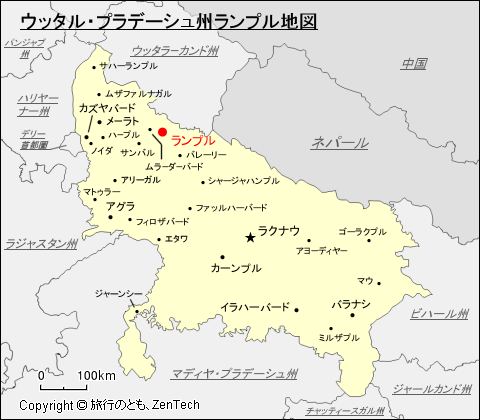 ウッタル・プラデーシュ州ランプル地図