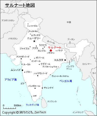 インドにおけるサルナート地図