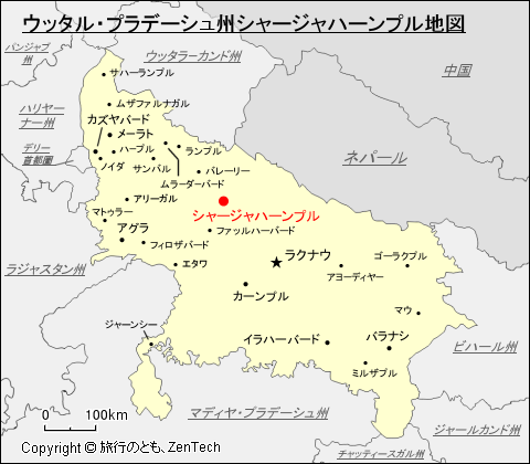 ウッタル・プラデーシュ州シャージャハーンプル地図