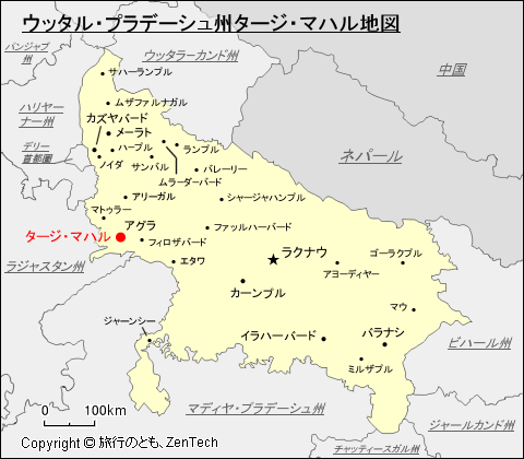 ウッタル・プラデーシュ州タージ・マハル地図