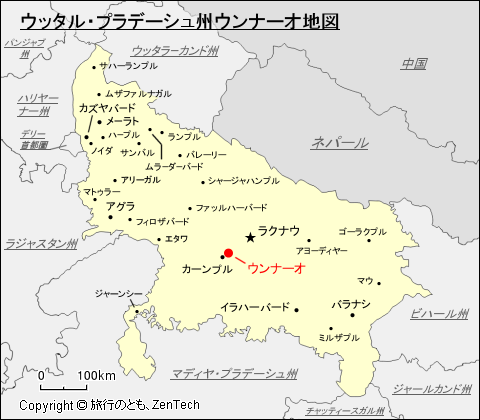 ウッタル・プラデーシュ州ウンナーオ地図