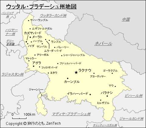 ウッタル・プラデーシュ州地図