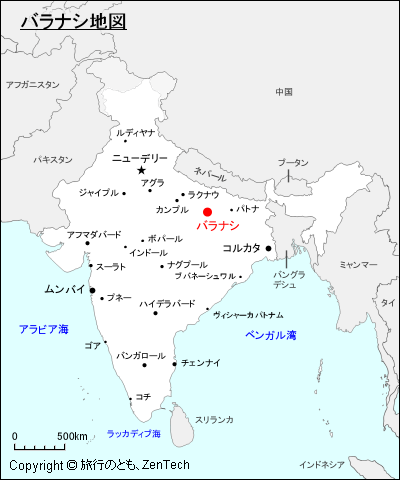 インドにおけるバラナシ地図