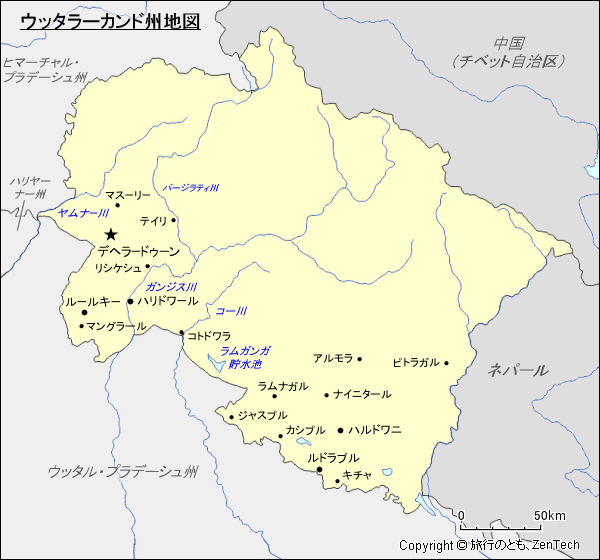 ウッタラーカンド州地図