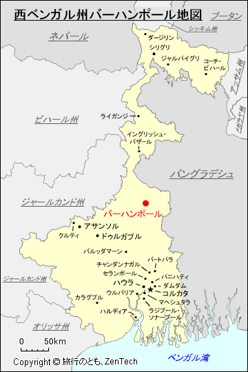 西ベンガル州バーハンポール地図